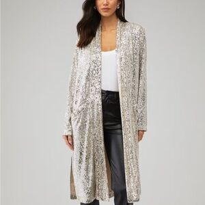 BB Dakota Sequin Silver Kimono/Long Cardigan
